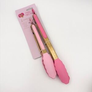 Paris Hilton 2 Piece Tong Set Pink and Gold Silicone Kitchen Utensils New NWT